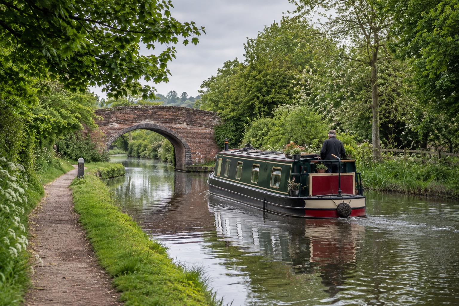 Illustrative narrowboat scene on a British canal